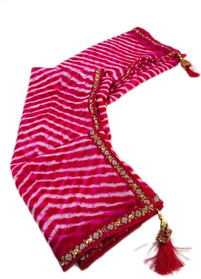 S.R.TEXTILES Striped Leheria Georgette Saree(Pink)