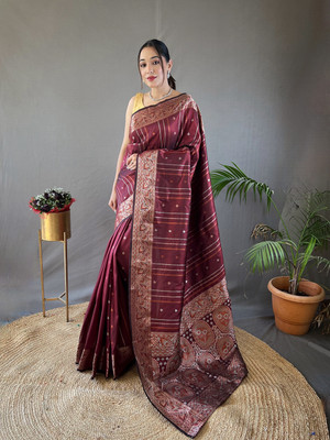 SGF11 Self Design Handloom Pure Silk Saree(Maroon)