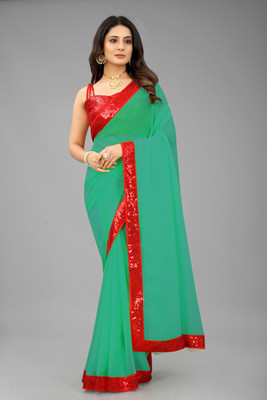 Maruti Creation Solid/Plain Bollywood Georgette, Crepe Saree(Light Green)