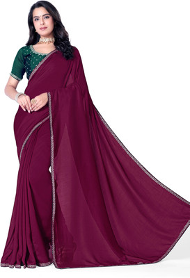 radhe creation Dyed Bollywood Silk Blend Saree(Maroon)