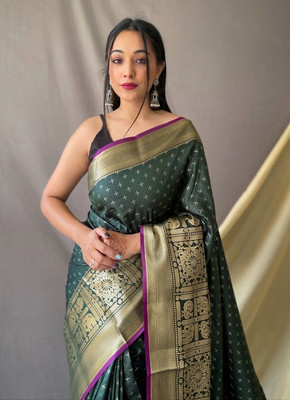 SUDIPTA Woven, Embellished, Self Design Banarasi Pure Silk Saree(Green)