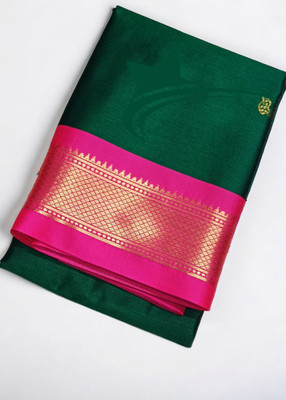 ns collection Embellished Kanjivaram Cotton Silk Saree(Dark Green)