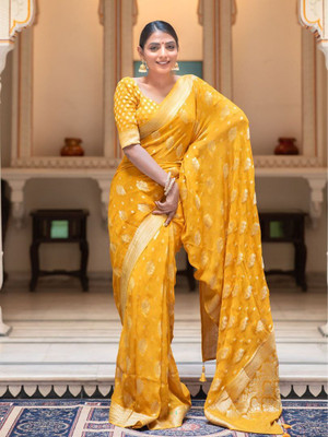 V And V Shop Self Design Kanjivaram Art Silk Saree(Yellow)