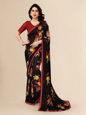 Moda Rapido Embellished, Printed, Self Design Bollywood Georgette Saree(Black)