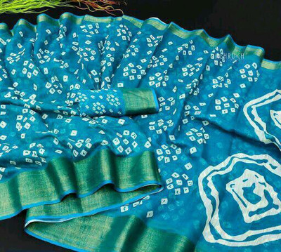 BudgetBeauty Printed Daily Wear Cotton Blend Saree(Blue)