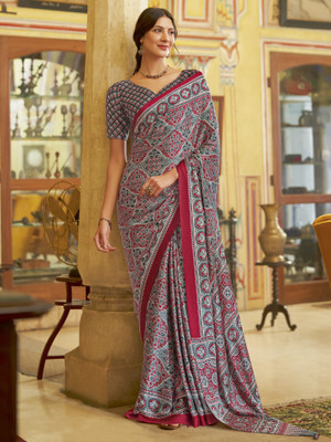 Divastri Printed Daily Wear Crepe Saree(Grey)