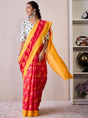 Tasrika Printed Pochampally Cotton Blend Saree(Pink)