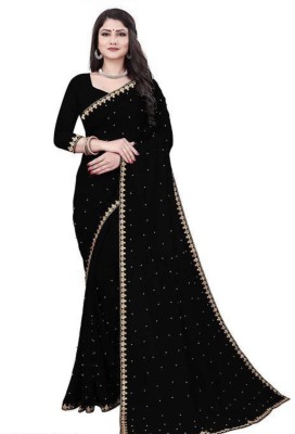 V AMAN FASHION Embroidered Bollywood Lycra Blend Saree(Black)