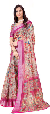 Kanooda Prints Digital Print Bollywood Linen Saree(Multicolor)