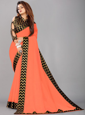 FIERTE Solid/Plain Bollywood Georgette, Chiffon Saree(Orange)