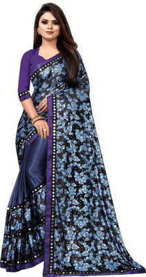 zoentik enterprise Floral Print Bollywood Lycra Blend Saree(Dark Blue)