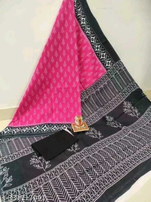 JAIPURI BLOCK PRINT Blocked Printed, Color Block, Dyed, Floral Print, Printed Daily Wear Pure Cotton Saree(Pink)