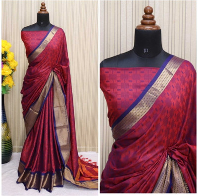 Bombey Velvat Fab Printed KHASI DHARA MUKHLI Cotton Silk, Khadi Saree(Red)