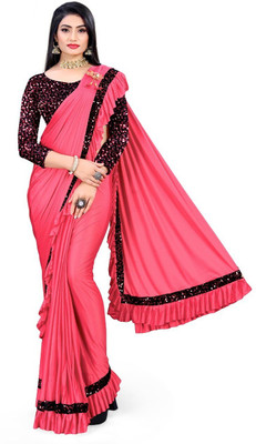 fentik.com Embellished Bollywood Lycra Blend Saree(Pink)