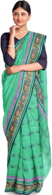 PuJoy Paisley, Woven Tant Pure Cotton Saree(Dark Green)