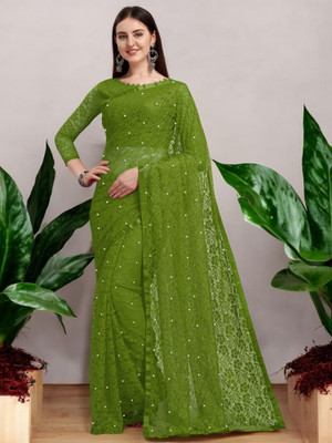 Nexafashion Self Design Bollywood Net Saree(Green)