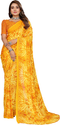 Moda Rapido Floral Print Daily Wear Georgette Saree(Yellow)