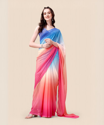 LIKCEK Self Design, Solid/Plain, Printed Bollywood Georgette Saree(Pink, Multicolor)