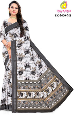 Yashoda Creation Printed Daily Wear Linen Saree(Cream)