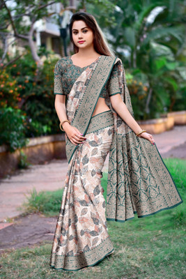 Dharmata Enterprise Digital Print Banarasi Crepe Saree(Multicolor)
