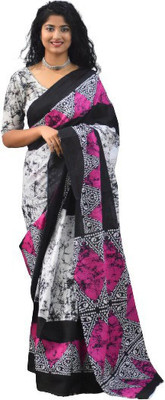 Tropwear Printed, Self Design, Digital Print, Hand Painted, Blocked Printed Ikkat Pure Cotton Saree(Black)
