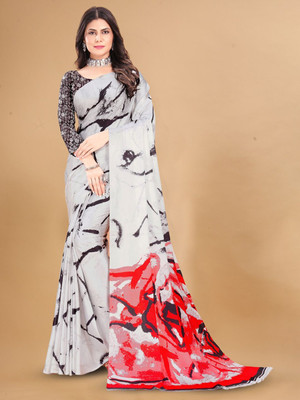 ANOUK Printed Daily Wear Satin Saree(White)