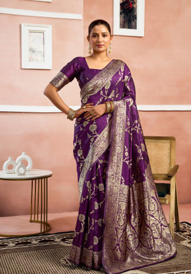 parthfabric Woven Banarasi Art Silk, Jacquard Saree(Magenta)