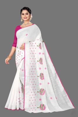 CHITRA FASHION Embroidered Bollywood Linen Saree(Pink)