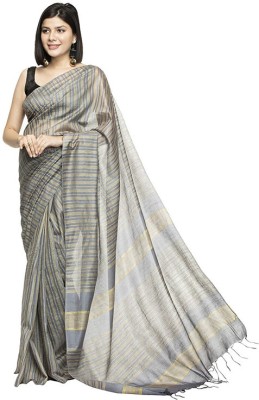 Nimra Crafts Striped Bhagalpuri Art Silk Saree(Grey)