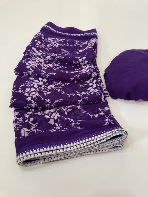 BORANA Floral Print Bollywood Georgette Saree(Purple)