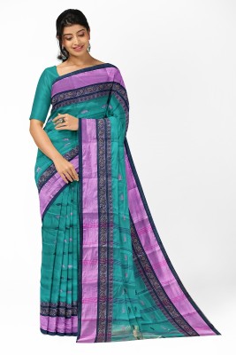 dE Diya Enterprise Self Design Tant Pure Cotton Saree(Green)