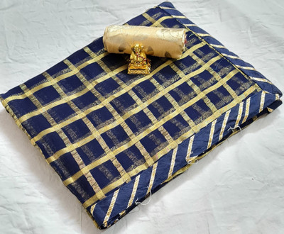 MINE CHOICE Checkered Maheshwari Viscose Rayon, Georgette Saree(Dark Blue)