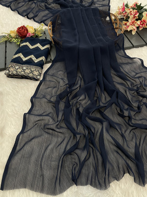 Sanskriti Synthetics Embellished Bollywood Georgette Saree(Blue)