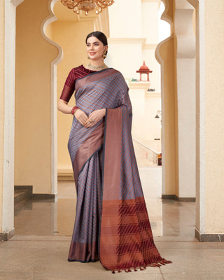WINKLECART Embellished, Woven, Dyed Mysore Cotton Silk Saree(Grey)