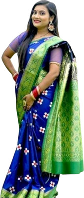 Satin Printed, Self Design Bollywood Satin Saree(Blue)