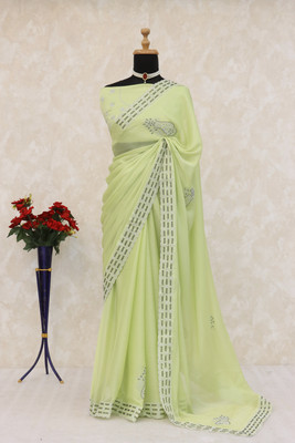 JENNYFEB Embellished Bollywood Pure Silk Saree(Light Green)