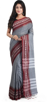 chhanda handloom sarees Temple Border Daily Wear Handloom Pure Cotton Saree(Grey)