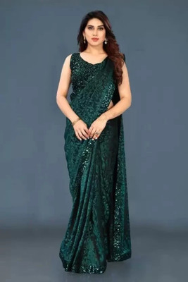 Marutii Creation Embellished Bollywood Lycra Blend Saree(Green)