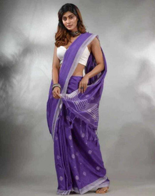 ADbutiq Self Design Bollywood Handloom Cotton Blend Saree(White)