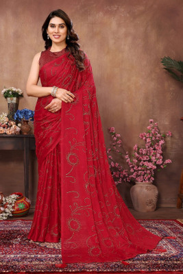 ROOP SUNDARI SAREES Embellished Bollywood Satin, Pure Silk Saree(Red)