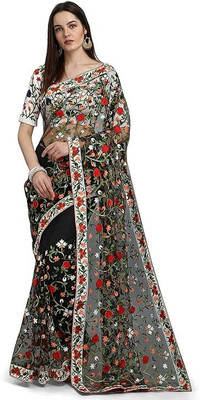 AmreliyaEnterprise Embroidered Daily Wear Net Saree(White)