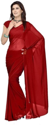 Sanjana Silks Solid/Plain Bollywood Georgette Saree(Red)