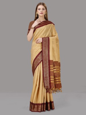 Hensi sarees shop Color Block, Striped Paithani Art Silk, Cotton Silk Saree(Beige)