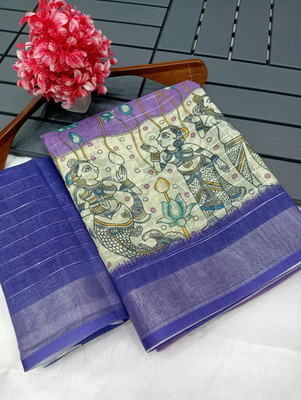 VISHNU Digital Print Kanjivaram Pure Cotton, Cotton Linen Saree(Multicolor)