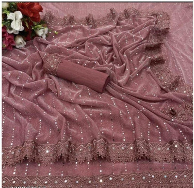 Lighthouse Solid/Plain Bollywood Lycra Blend Saree(Maroon)