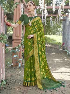 sagarika Self Design Bollywood Nylon Saree(Green)