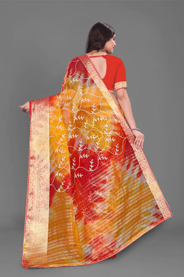 Aarunika LGF Solid/Plain Bollywood Organza Saree(Red)