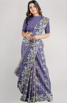 Revival Woven Jamdani Cotton Blend Saree(Purple)