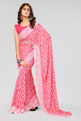 Nirvaan Striped Daily Wear Georgette Saree(Pink)