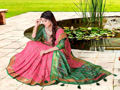 LAVYANSH CREATION Printed Patola Silk Blend Saree(Pink)